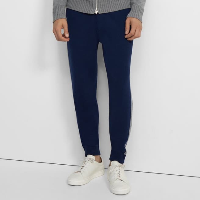 Theory Navy Astine Stripe Detail Trousers
