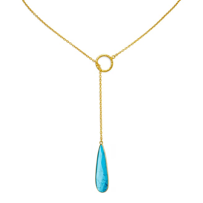 Chloe Collection by Liv Oliver 18K Gold Turquoise Lariat Necklace