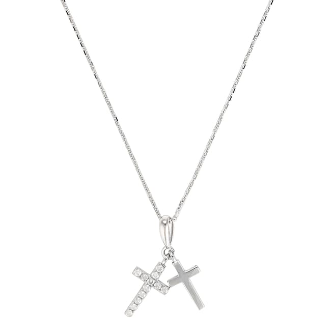 Diamond And Co Silver Double Cross Diamond Pendant Necklace