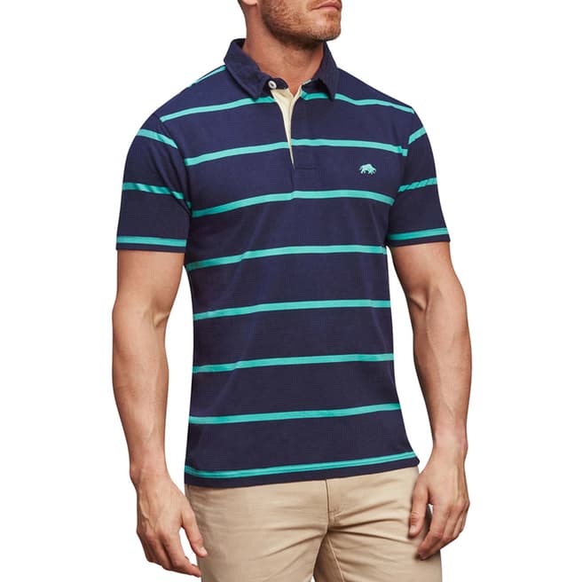 Raging Bull Turquoise/Navy Stripe Cotton Polo Shirt