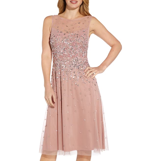 Adrianna Papell Pink Blush Mesh Beaded Dress