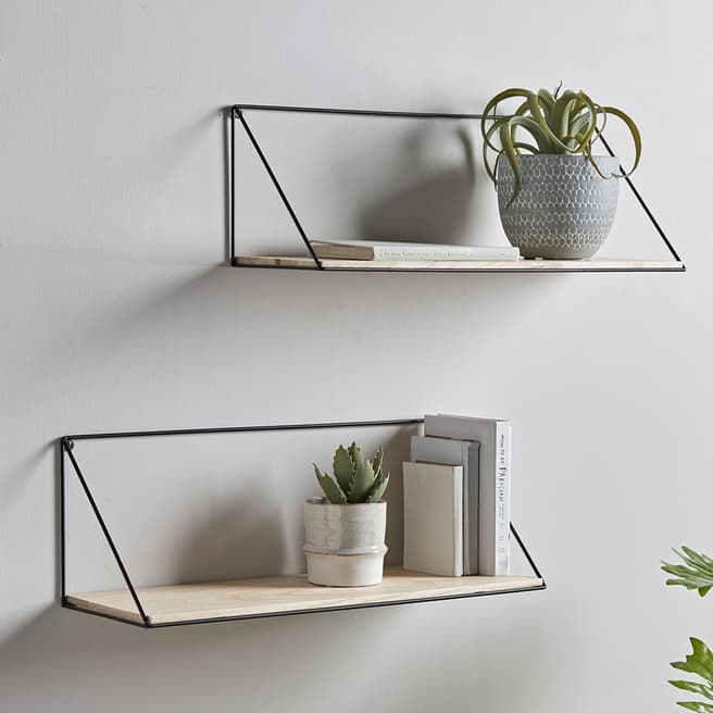 Cox & Cox Two Industrial Wood & Metal Shelves - Large