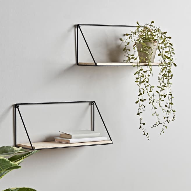 Cox & Cox Two Industrial Wood & Metal Shelves - Small