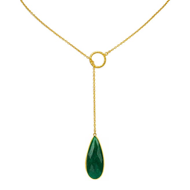 Liv Oliver 18K Gold Emerald Lariat Necklace
