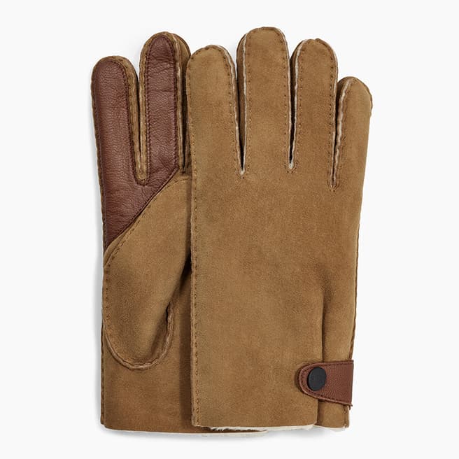 UGG Brown UGG Sheepskin Side Tab Tech Gloves
