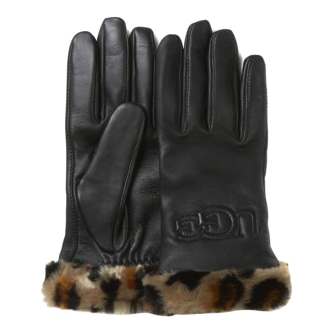 UGG Black UGG Faux Fur Cuff Leather Glove
