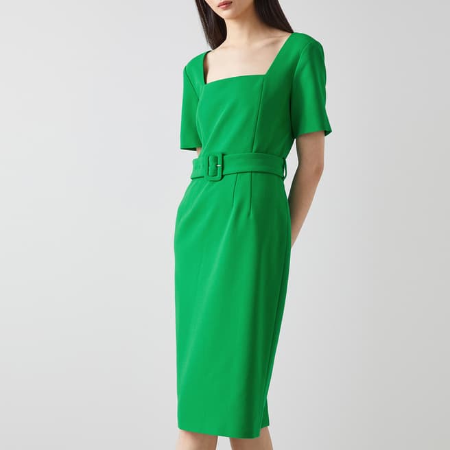 L K Bennett Green Leonora Square Neck Dress