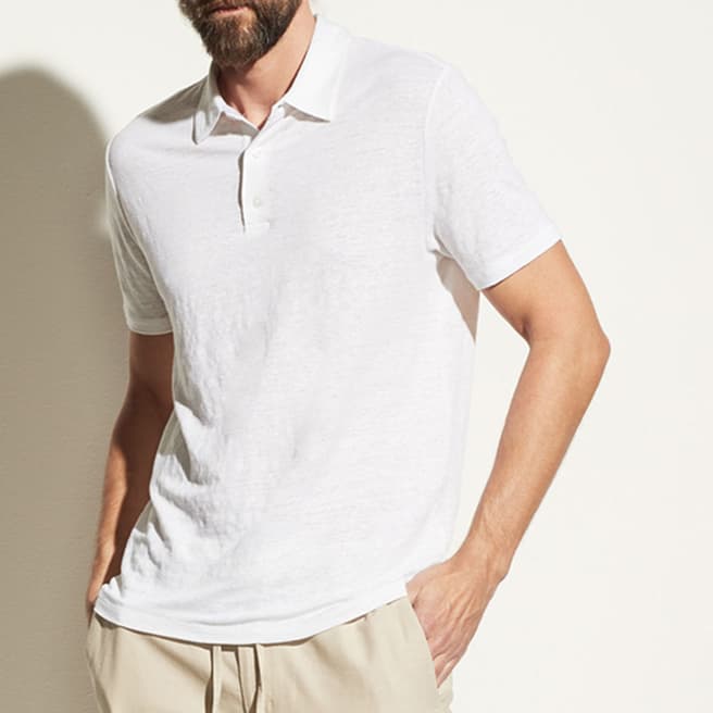 Vince White Linen Polo Shirt