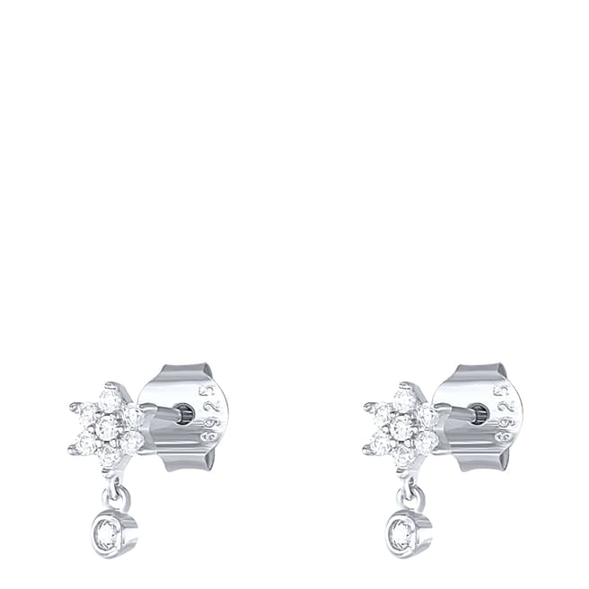 Ma Petite Amie White & Silver Daisy Hanging Earrings