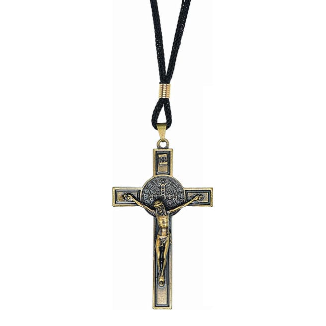 Stephen Oliver 18K Gold Crucifix Cross On Black Cord Necklace