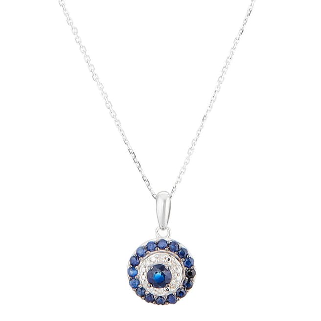 Diamond And Co Silver/Blue Round Sapphire Stones Pendant Necklace