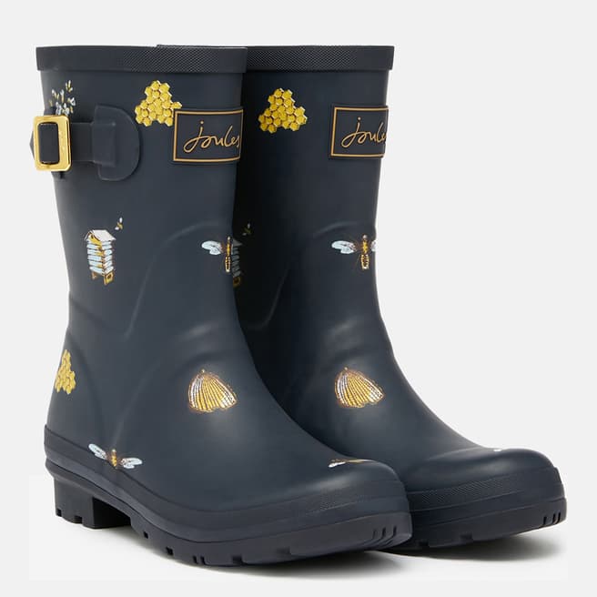 Joules Navy Bee Theme Mid Height Wellies