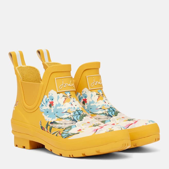 Joules Yellow Floral Print Ankle Wellies