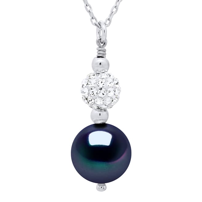 Mitzuko Silver/Black Tahiti Real Cultured Pearl Pendant Ball Necklace