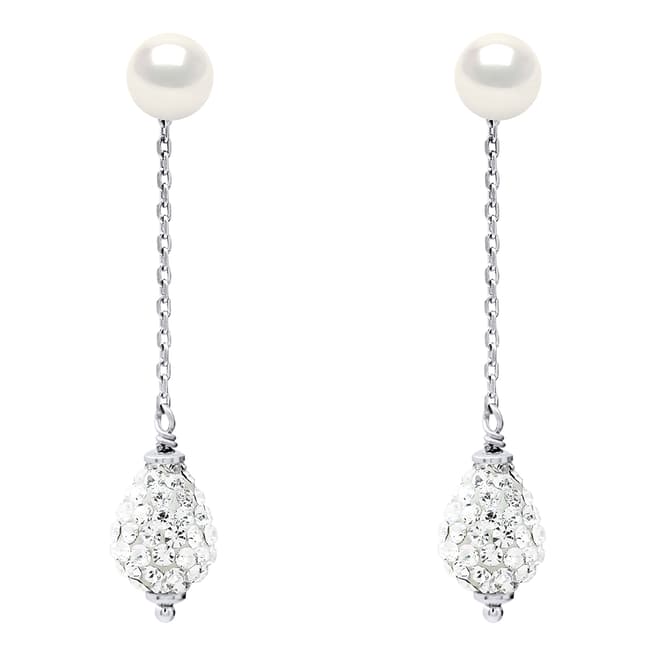 Mitzuko Silver/White Tahiti Real Cultured Freshwater Pearl Crystal Ball Earring
