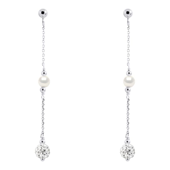 Mitzuko Silver/White Real Cultured Fresh Water Pearl Crystal Ball Earrings