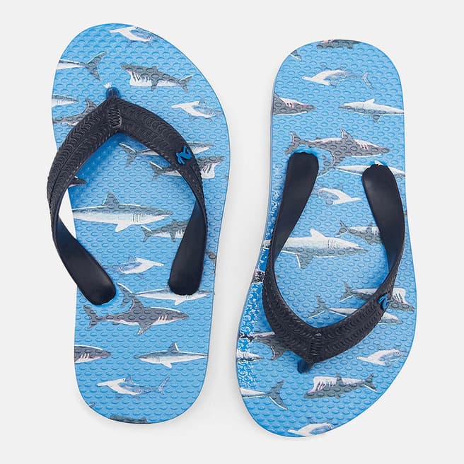 Joules Blue Shark Print Flip Flops
