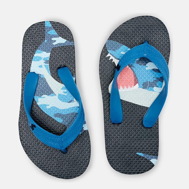 Joules Blue/Black Shark Print Flip Flops