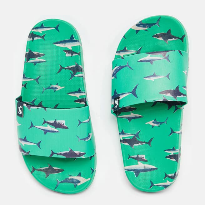 Joules Green Shark Print Poolside Sliders