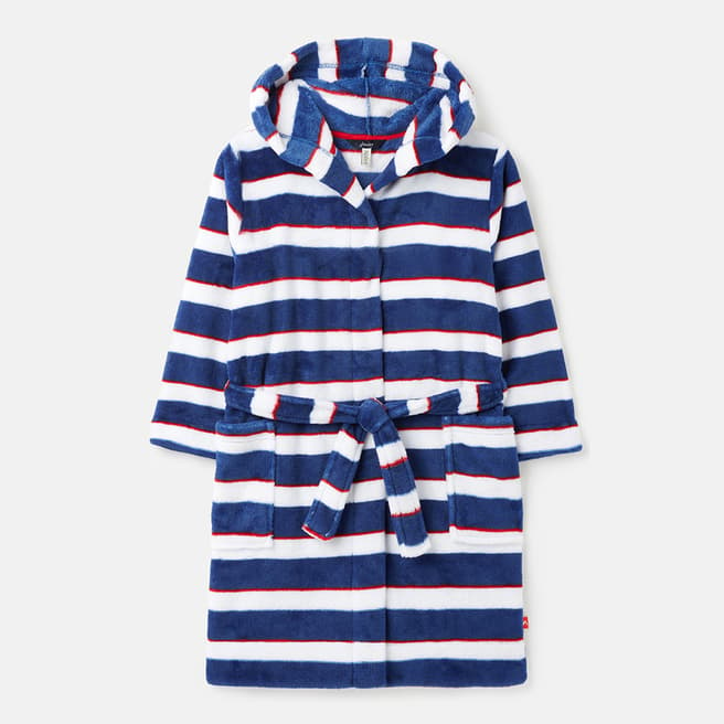 Joules Navy/White Striped Fleece Dressing Gown