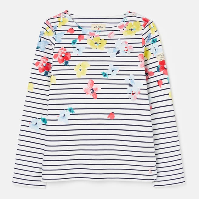 Joules Navy/White Striped Floral Print T-Shirt