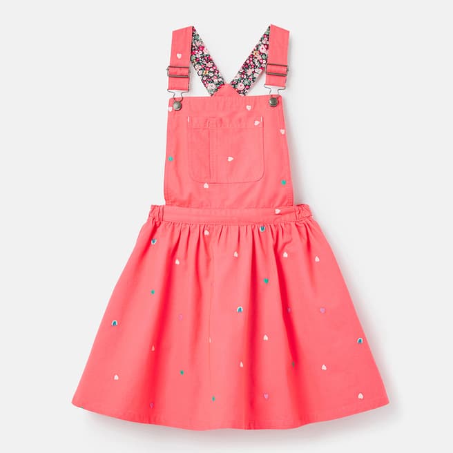 Joules Pink Heart Print Dungaree Dress