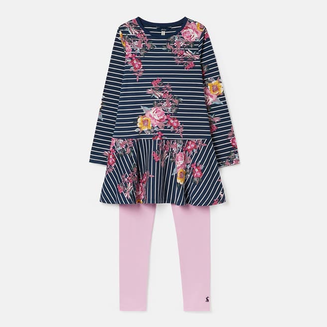 Joules Pink Floral Dress And Leggings Set