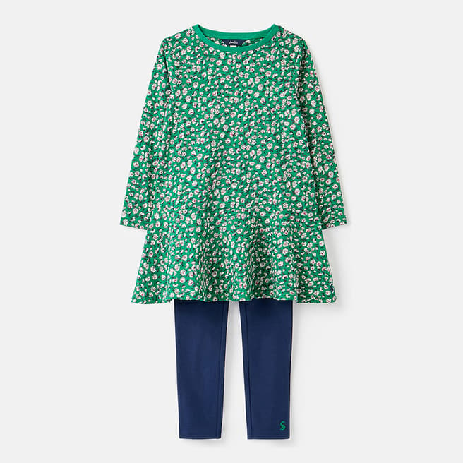 Joules Green Floral Dress And Leggings Set