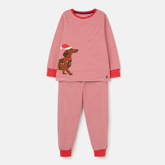 Joules Red Striped Dog Graphic Pyjama Set