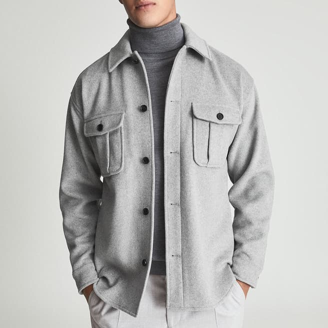 Reiss Grey Liam Wool Blend Overshirt