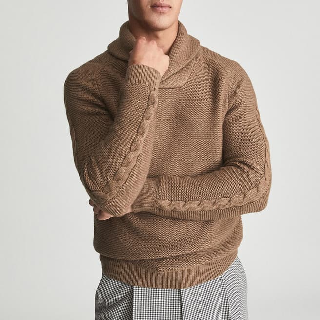 Reiss Camel Derry Cable Knit Jumper