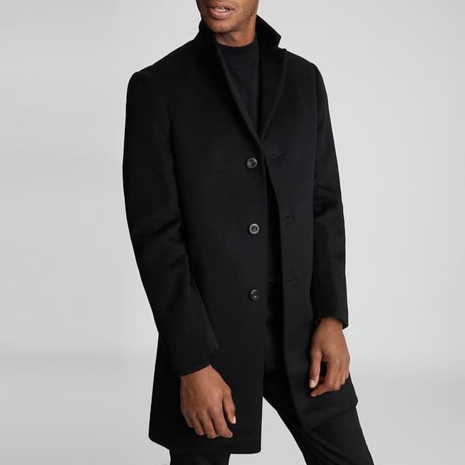 Reiss Black Gable Epsom Wool Blend Coat