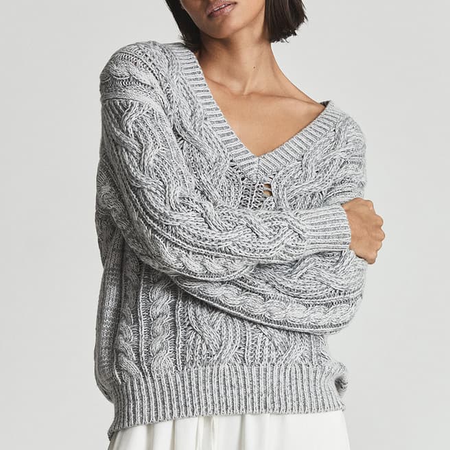 Reiss Grey Esme Cable Knit Wool Blend Jumper