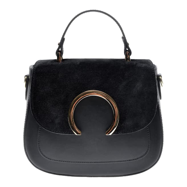 Isabella Rhea Black Leather Flap Closure Top Handle Shoulder Bag