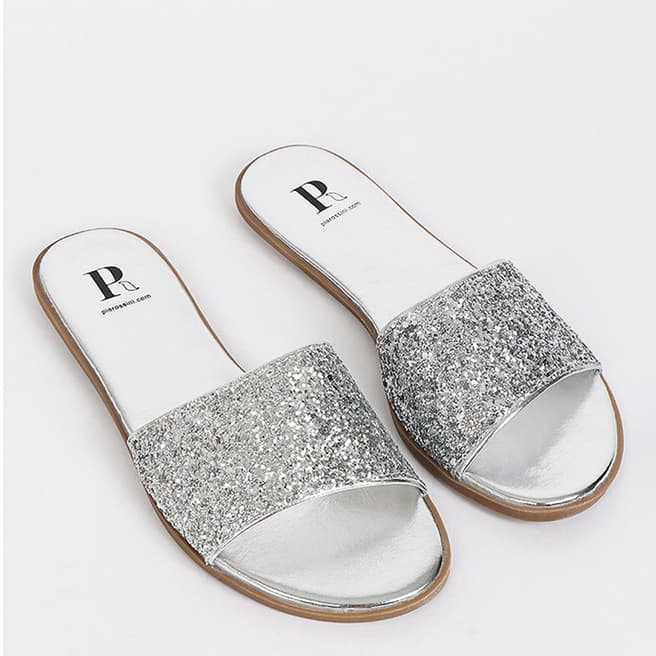 Pia Rossini Silver Diamante Sunniva Slider Sandals