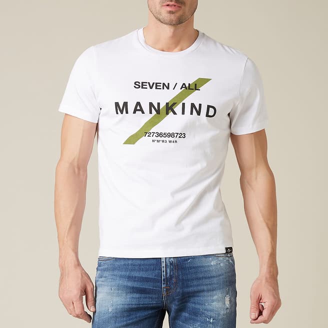 7 For All Mankind White Chest Logo Cotton T-Shirt