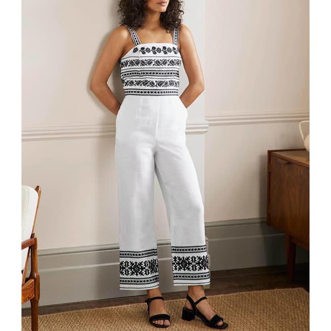 Boden Ivory Embroidered Strappy Jumpsuit