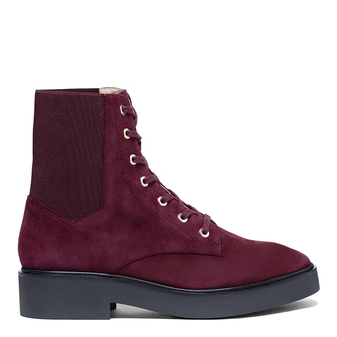 Stuart Weitzman Burgundy Suede Henley Lace Up Ankle Boot