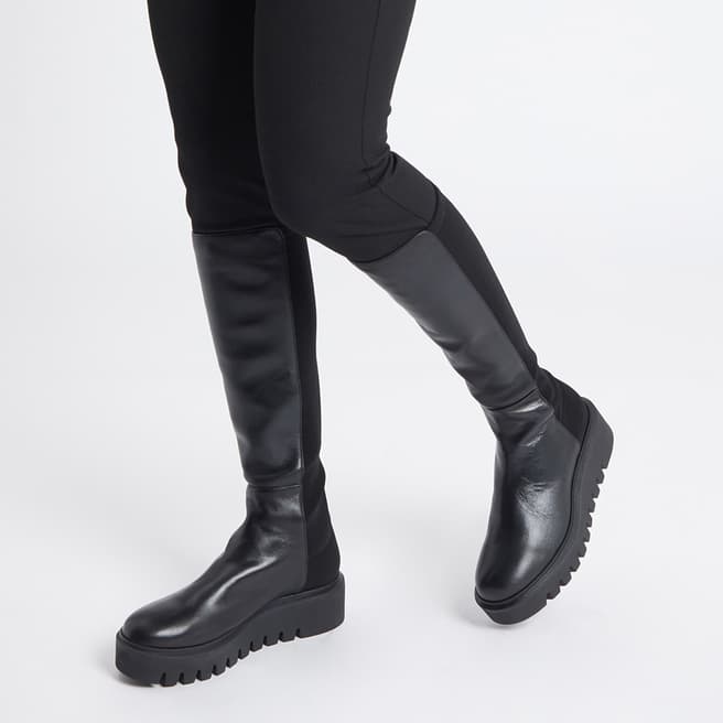 Stuart Weitzman Black Leather Chalet Knee High Boots
