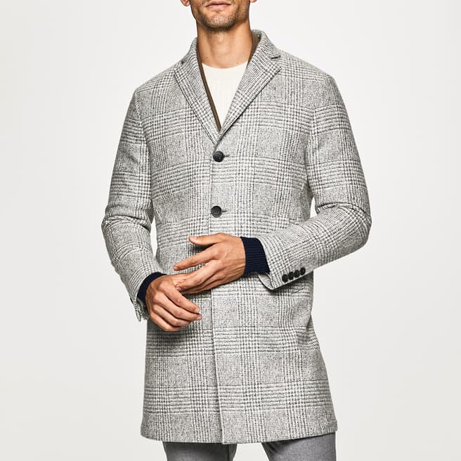 Hackett London Grey Boucle Wool Blend Coat
