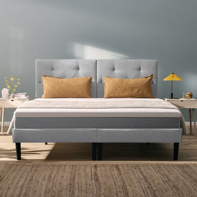 Emma Signature Bed with Tufted Headboard, Double in Light Grey