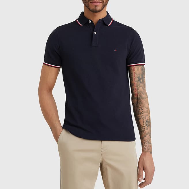 Tommy Hilfiger Navy Stripe Detail Cotton Polo Shirt