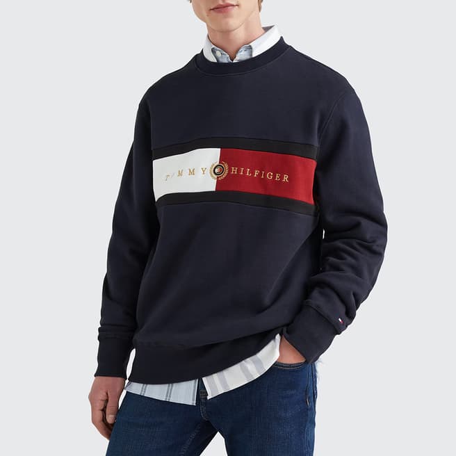 Tommy Hilfiger Navy Logo Panel Cotton Sweatshirt