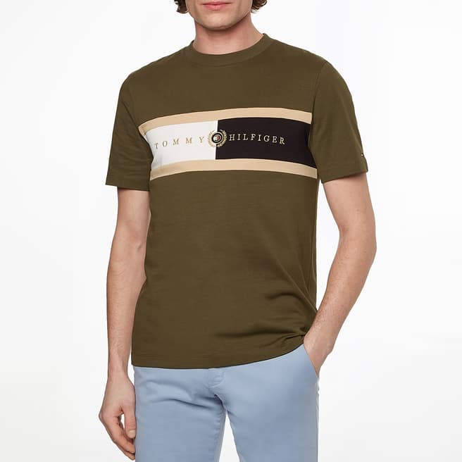 Tommy Hilfiger Khaki Logo Panel Cotton T-Shirt