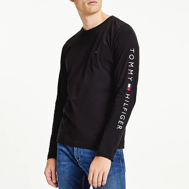 Tommy Hilfiger Black Logo Long Sleeve Cotton T-Shirt