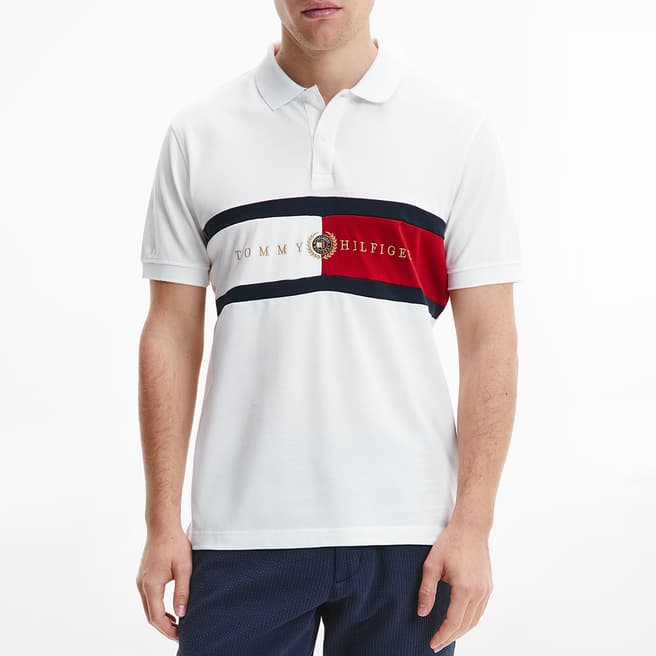 Tommy Hilfiger White Logo Panel Cotton Polo Shirt