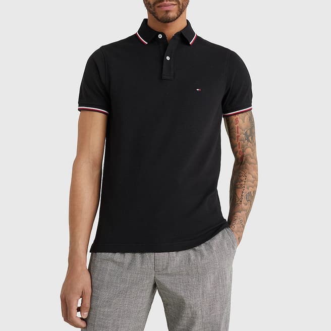 Tommy Hilfiger Black Stripe Detail Cotton Polo Shirt