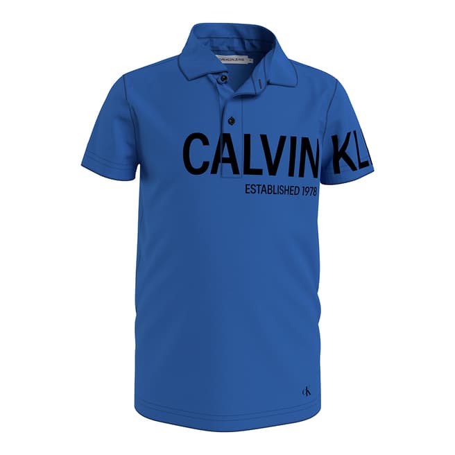 Calvin Klein Boy's Blue Chest Logo Cotton Blend Polo Shirt