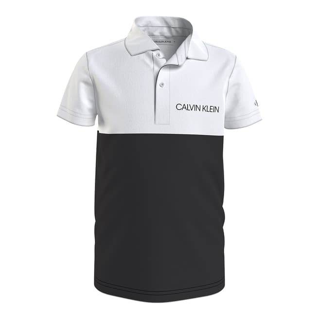 Calvin Klein Boy's Black Colour Block Design Cotton Polo Shirt