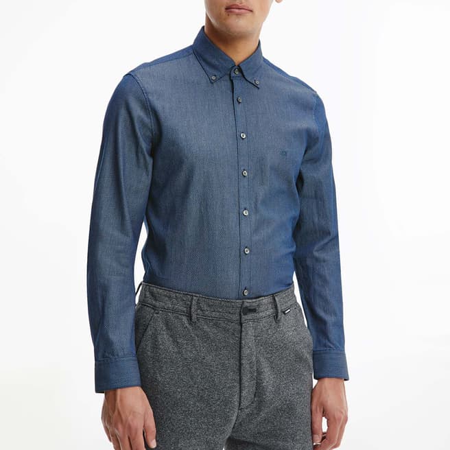 Calvin Klein Washed Blue Slim Fit Cotton Shirt